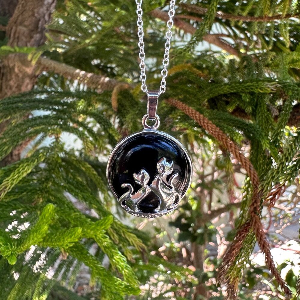 NEW Obsidian Cat Love Pendant Necklace